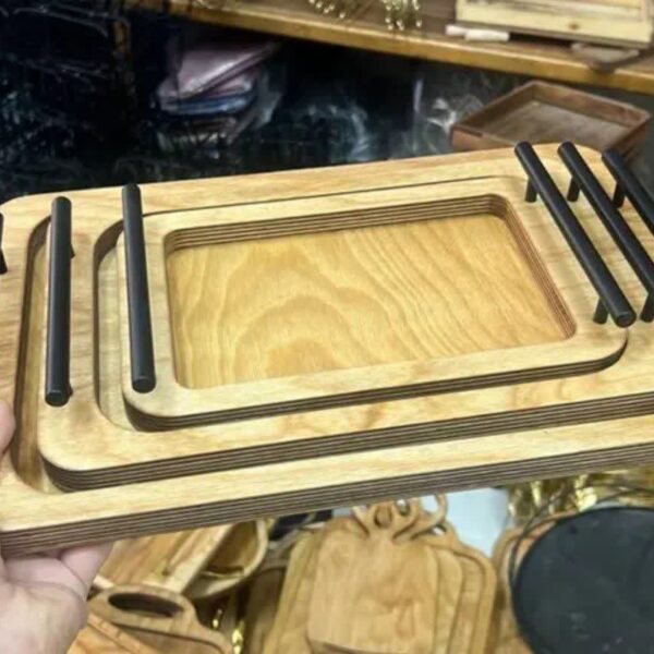 سینی 3تیکه مستطیل چوبی دسته فلزی کد2544