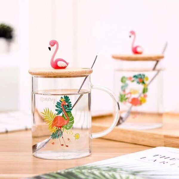 لیوان پیرکس درب چوبی نی دار فلامینگو کد 2503